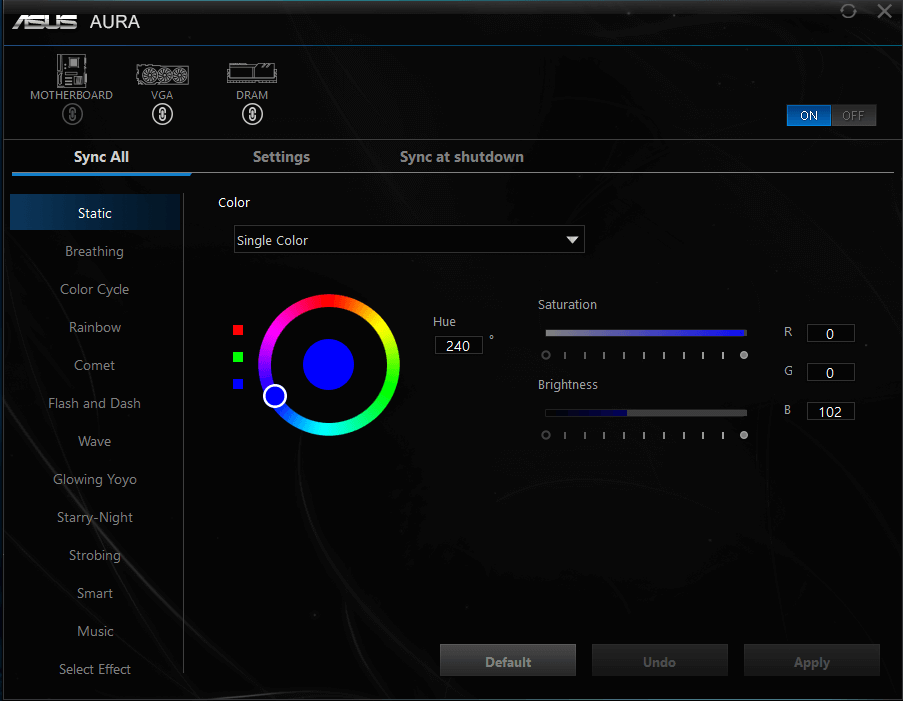 AURA interface med blå farve og grafikkort+dram